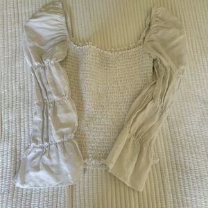 Reformation Linen Long Sleeve Shirred Top Small